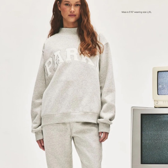 PARKE Nostalgia Varsity Mockneck Classic Grey + White NWT - Picture 7 of 7